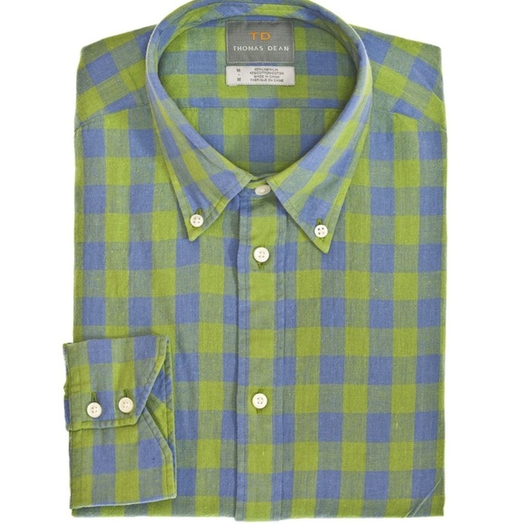 Thomas Dean Linen Checkered Men's Shirt - Picture 1 of 5
